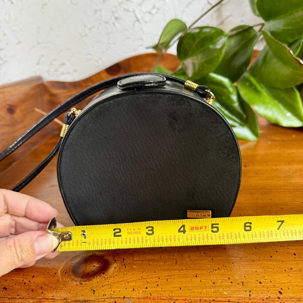Vintage Picard Black Leather Crossbody Bag Small Structured Purse Gold Tone - Picture 8 of 9